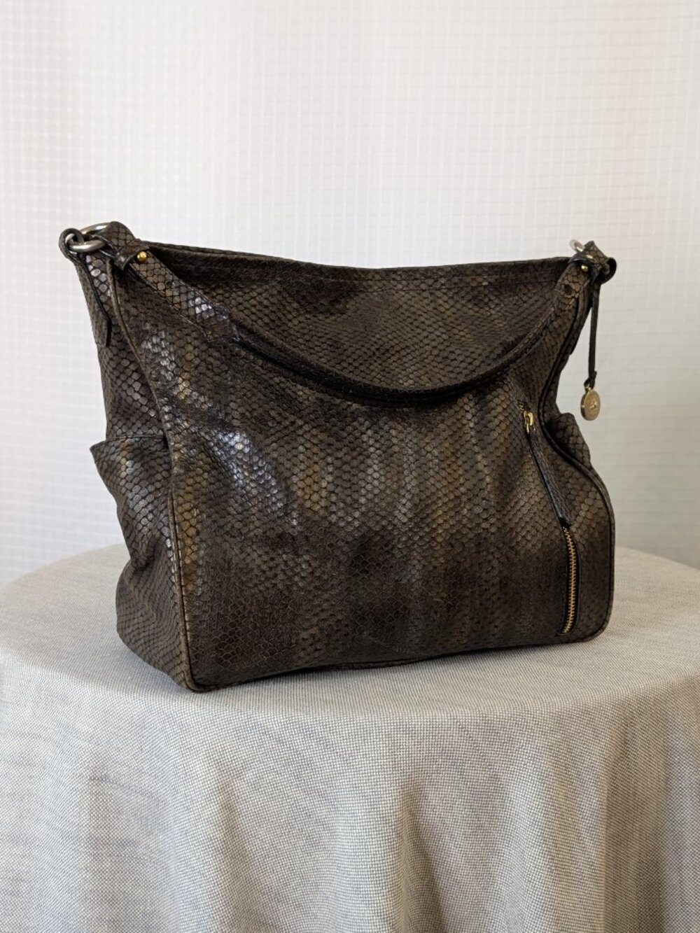 Brahmin Metallic Bronze Embossed Leather Hobo Shoulder Bag Dust Bag - Picture 3 of 12